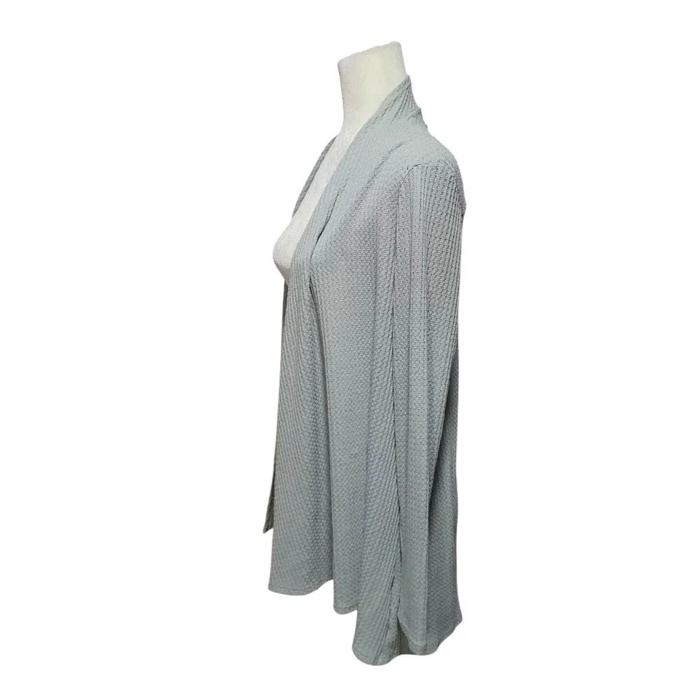 Sinuous Gray Waffle Knit Cardigan Open Front Cozy Layer Made‎ in USA Size Medium